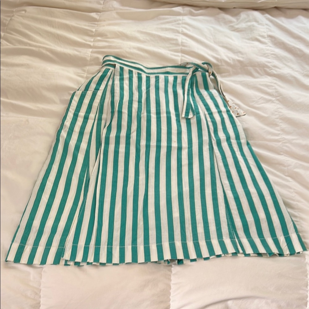 Maeve Linen Striped Mid Length Wrap Skirt Lined size XS